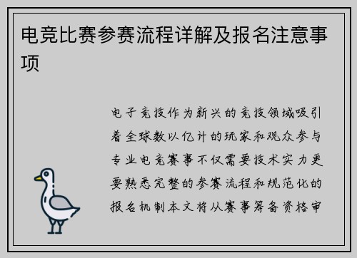电竞比赛参赛流程详解及报名注意事项